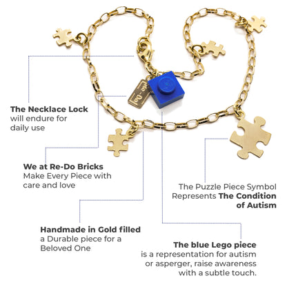 Autism Awareness Gold Plated Bracelet with Puzzles