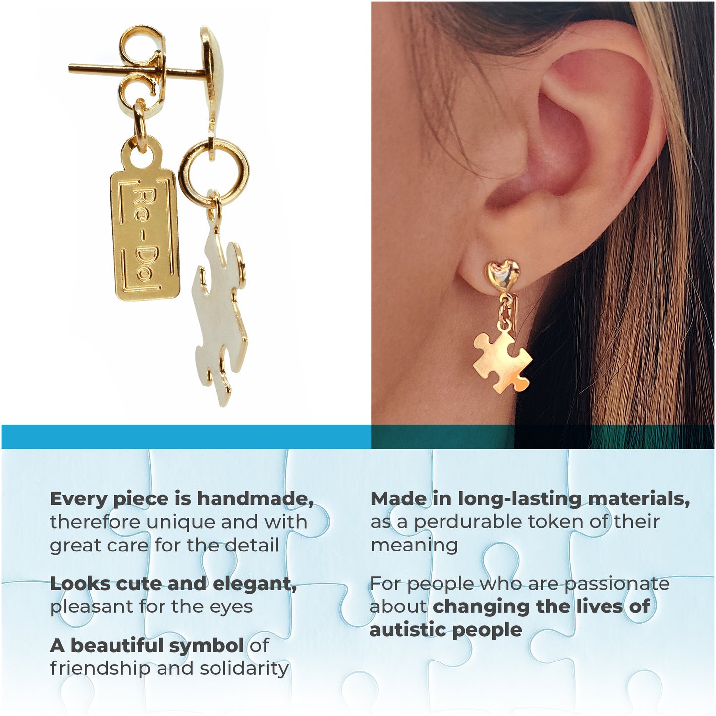 Autism Heart Puzzle Drop Earrings