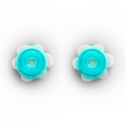 Little Flower Brick Stud Earrings White base Clear Blue Brick