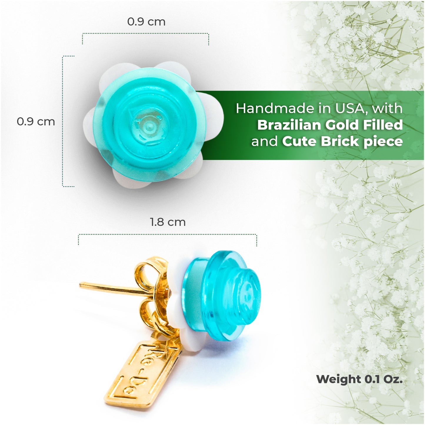 Little Flower Brick Stud Earrings White base Clear Blue Brick