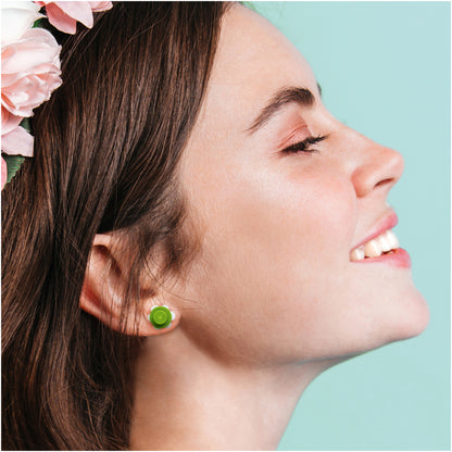 Little Flower Brick Stud Earrings White Green