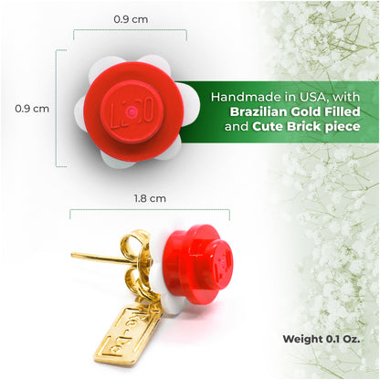 Little Flower Bricks Stud Earrings White Red