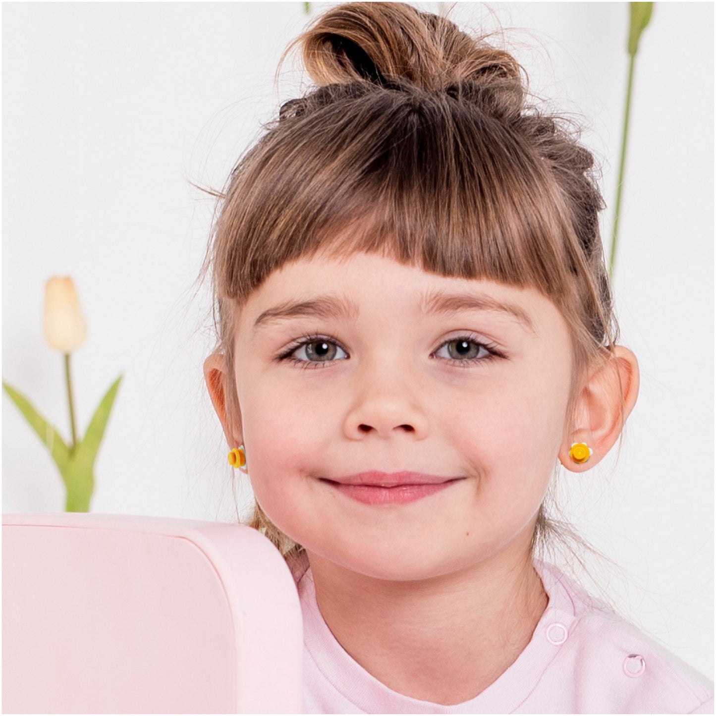 Little Flower Brick Stud Earrings White Yellow