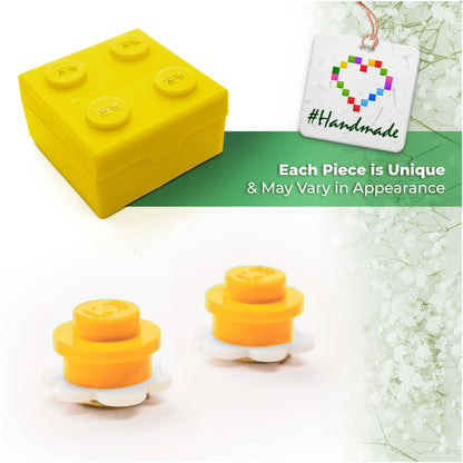 Little Flower Brick Stud Earrings White Yellow