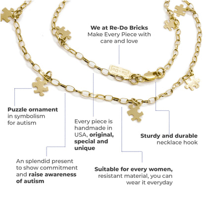 Autism Awareness Gold-Plated Chain with Charm Puzzles