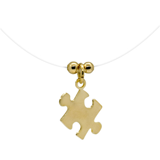 Autism Awareness Choker Nylon Puzzle Gold-Filled Charm