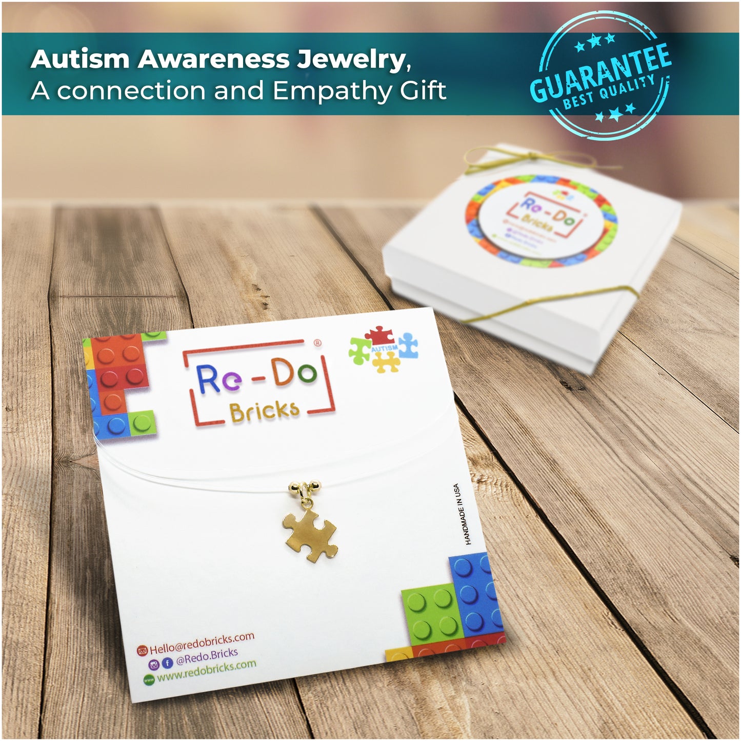 Autism Awareness Choker Nylon Puzzle Gold-Filled Charm