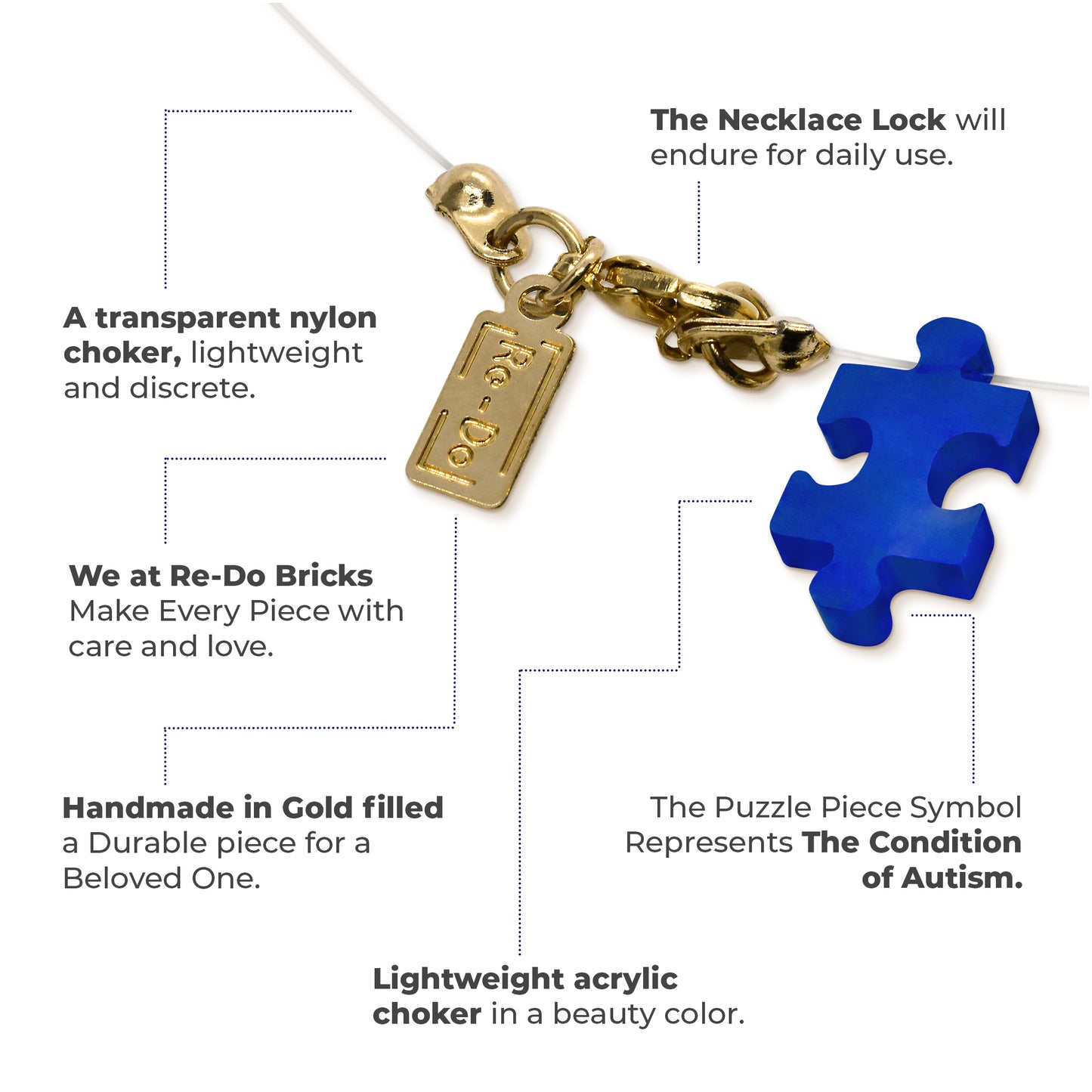 Autism Charm Fun Puzzle in Blue Acrylic Choker