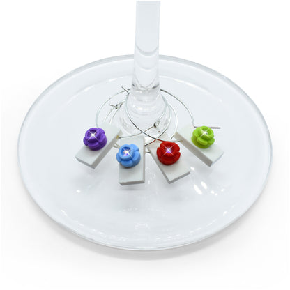 Wine Glass Markers Charms Little Brick Flowers Set of 4 Cheers