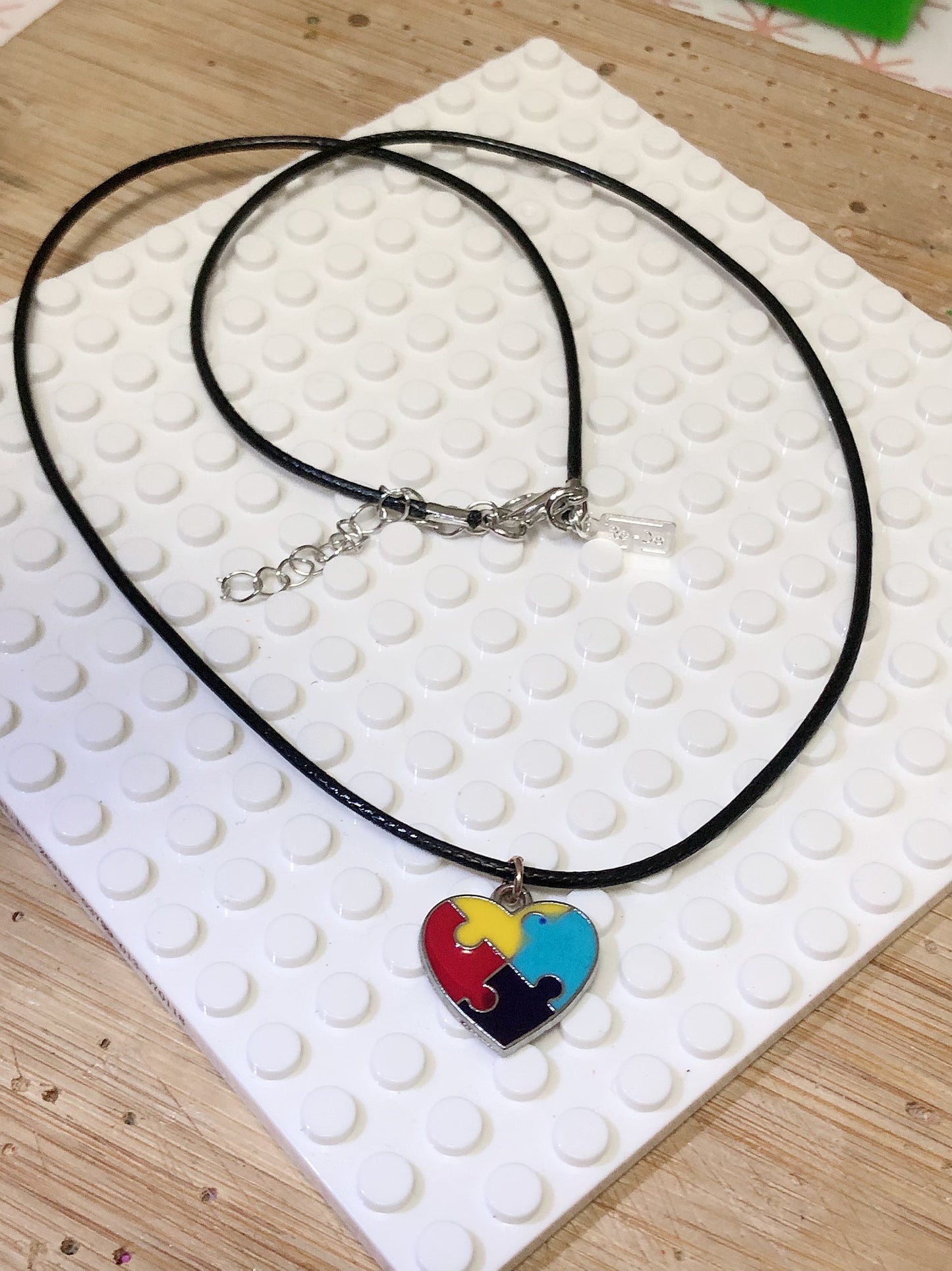 Autism Heart Charm with leather necklace