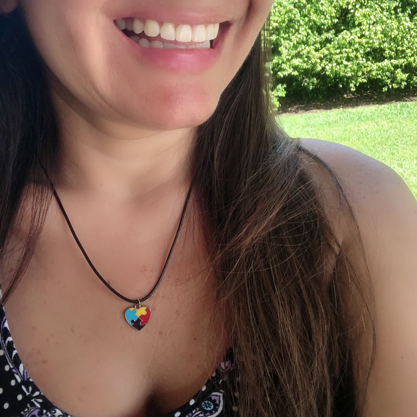 Autism Heart Charm with leather necklace