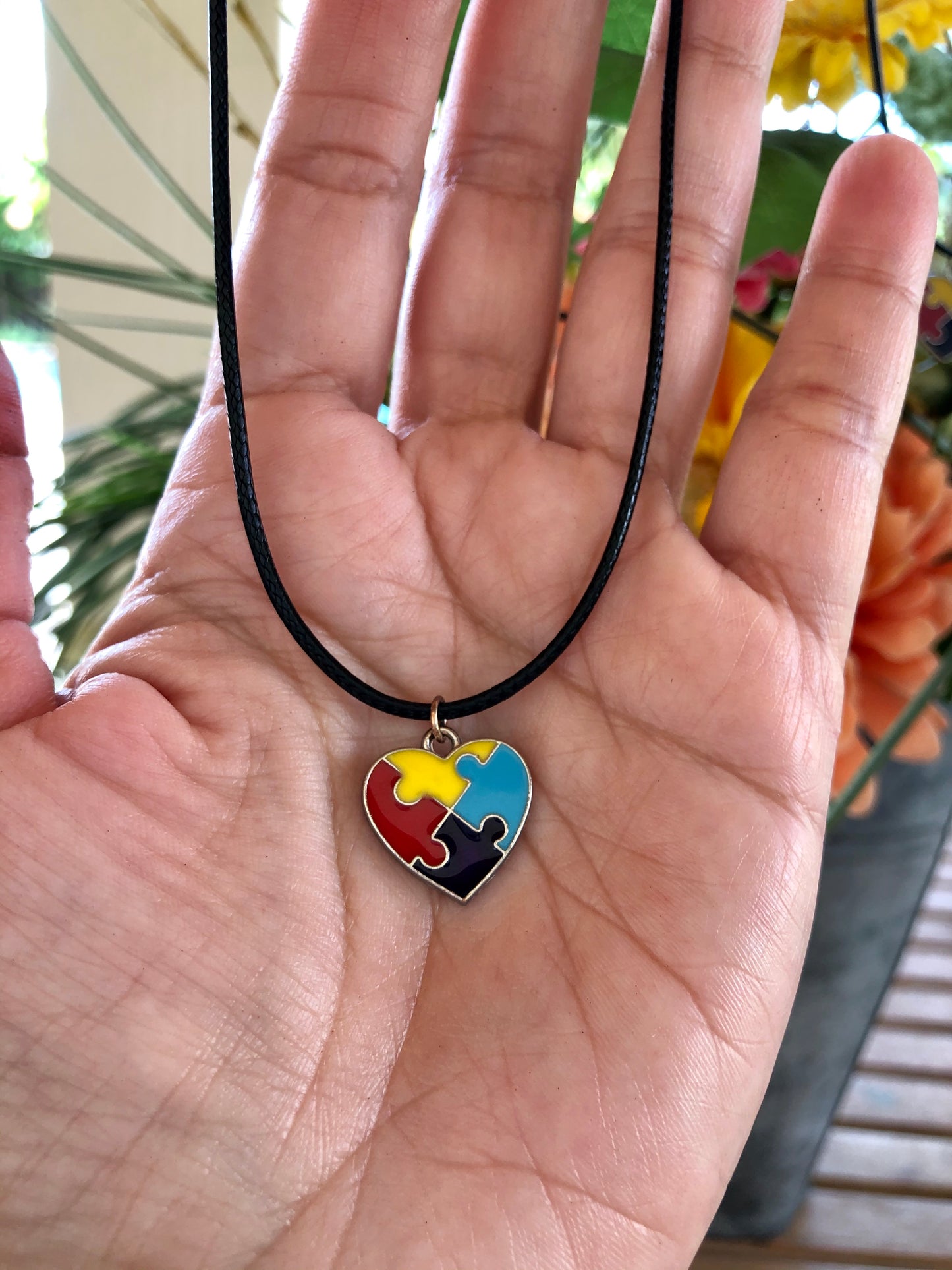 Autism Heart Charm with leather necklace