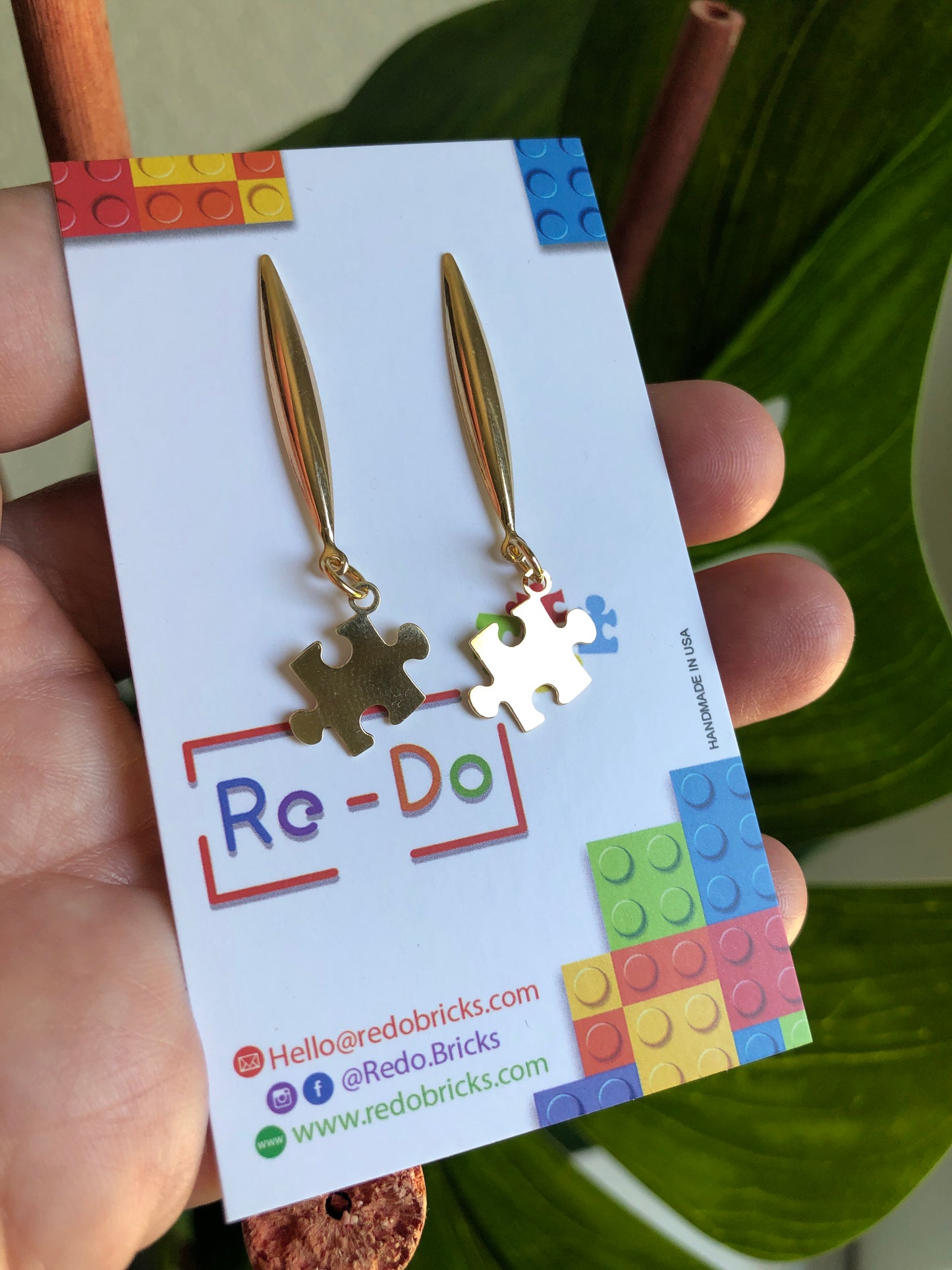 Autism Awareness Elegant Drop Puzzle Earrings