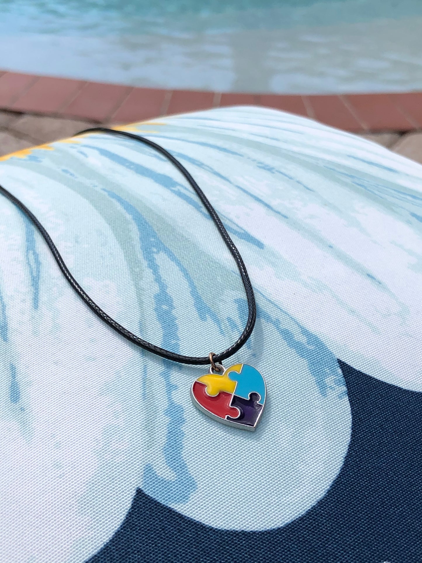 Autism Heart Charm with leather necklace
